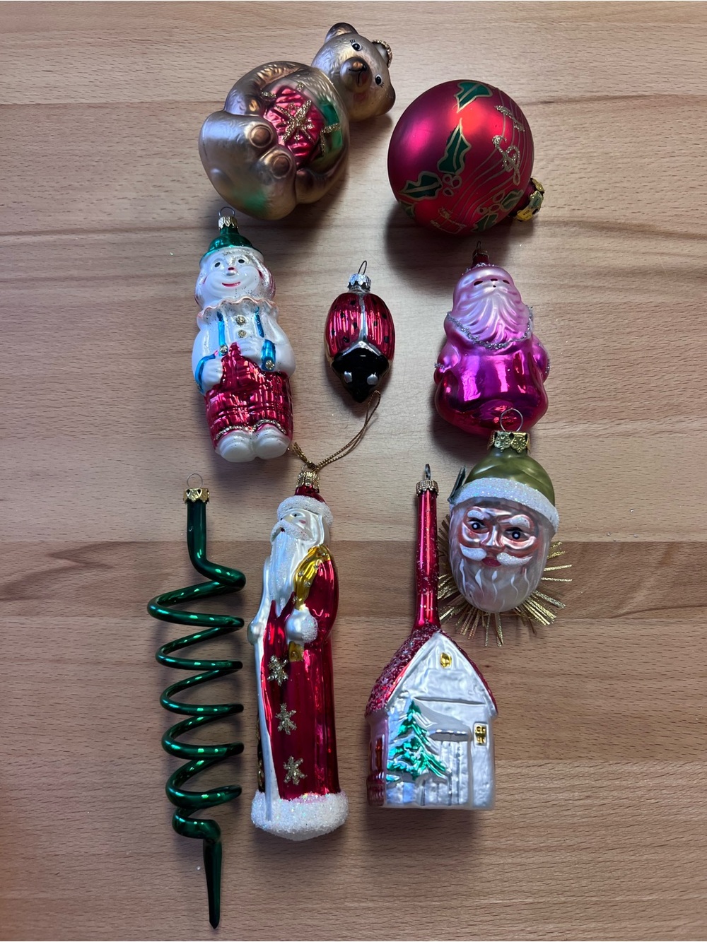 Holiday Glass Ornament Set - Assorted Red, Green, Gold, Pink - 9 ornaments